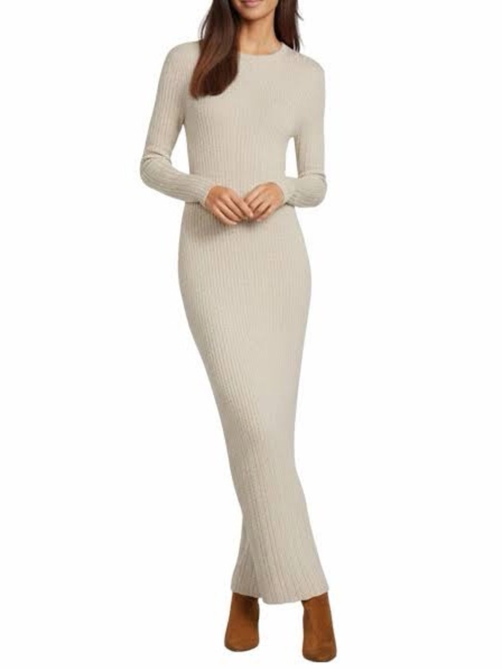 Le' AL.X Ribbed Knit Scoop Neck Long Sleeve Bodycon Flounce Maxi Dress